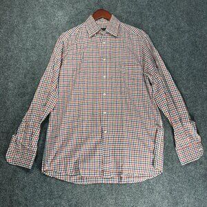 St Croix Shirt Mens Medium Button Down Red White Blue Check Cotton Fashion Fit